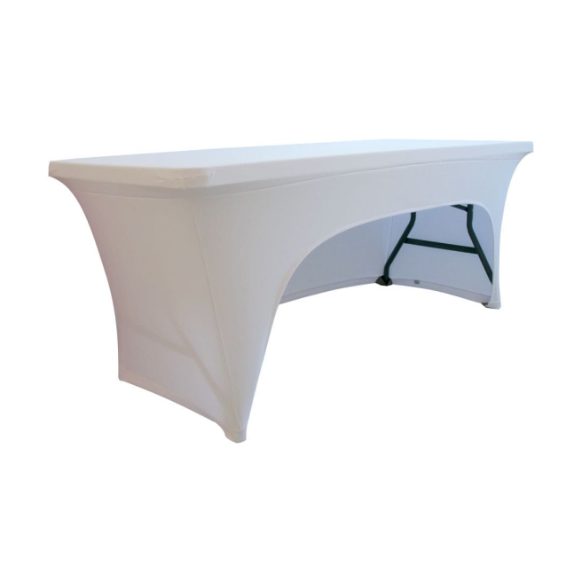 white stretch table cover with undercut 180x75 cm