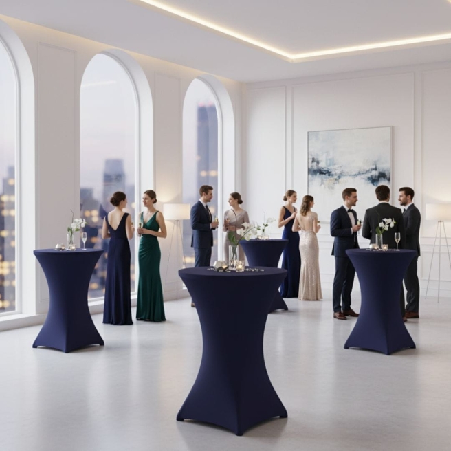 elegant navy blue cocktail table cover 80 | PRACOWNIA HORECA