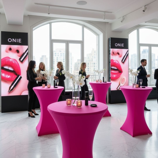 fuchsia cocktail table cover for the beauty industry | PRACOWNIA HORECA