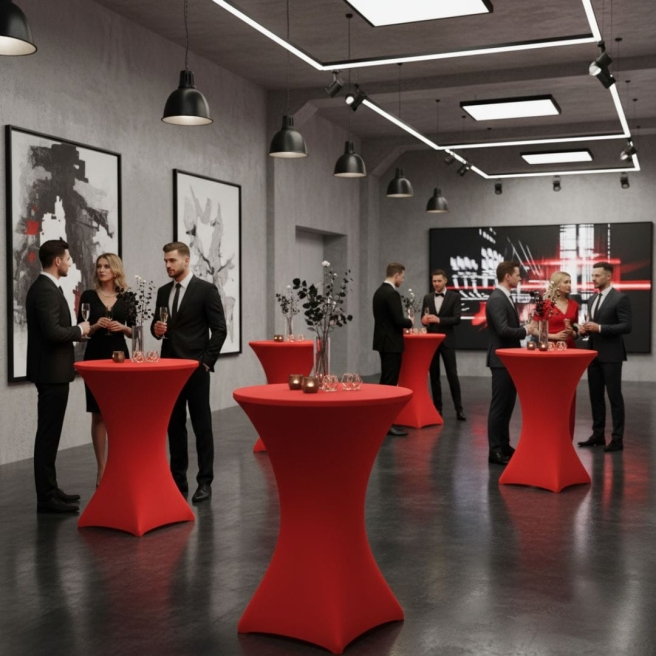 stretch cocktail table cover red | PRACOWNIA HORECA