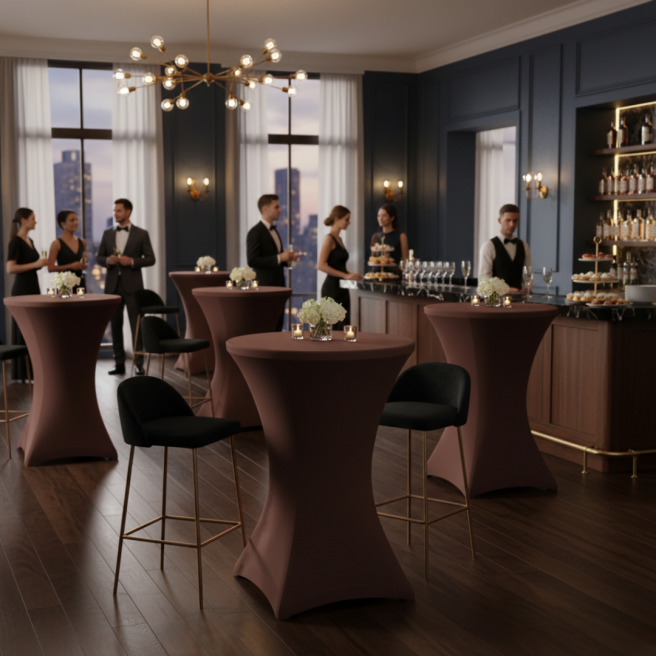 stretch cocktail table cover chocolate |PRACOWNIA HORECA