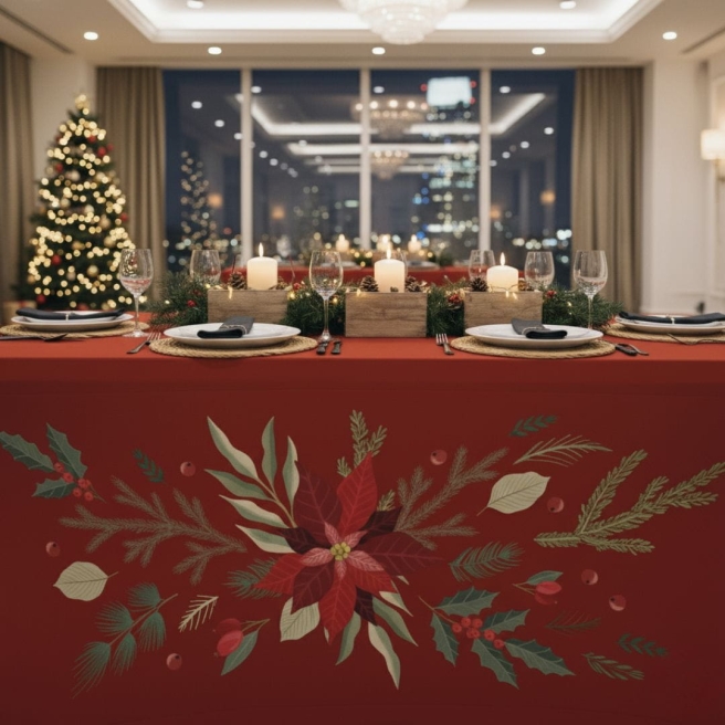 tablecloth with christmas print poinsettia | PRACOWNIA HORECA