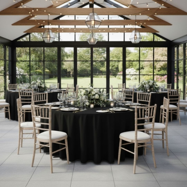 obrus okrągły plamoodporny 320cm czarny | PRACOWNIA HORECA