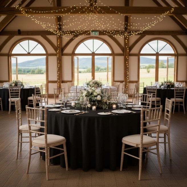 obrus okrągły plamoodporny 320cm czarny na stół bankietowy | PRACOWNIA HORECA