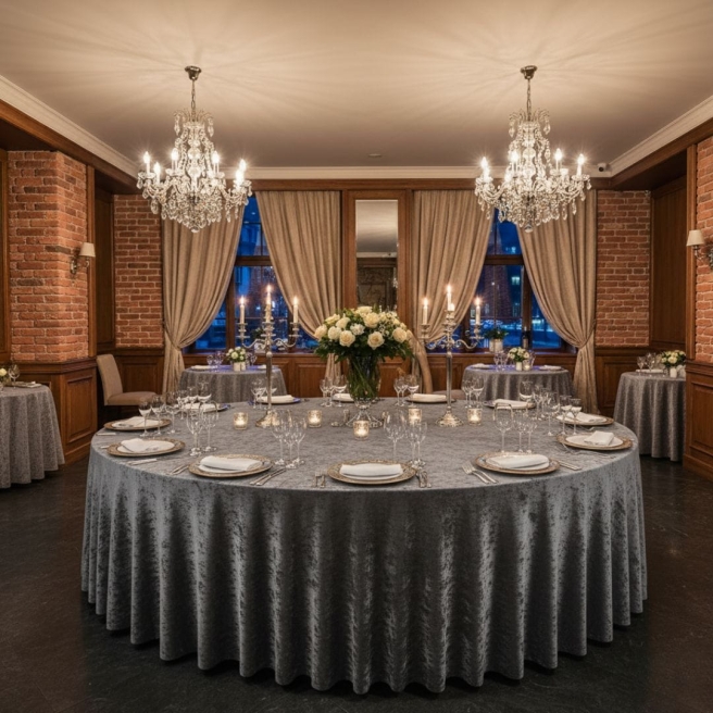 szary obrus welurowy 320 cm | PRACOWNIA HORECA