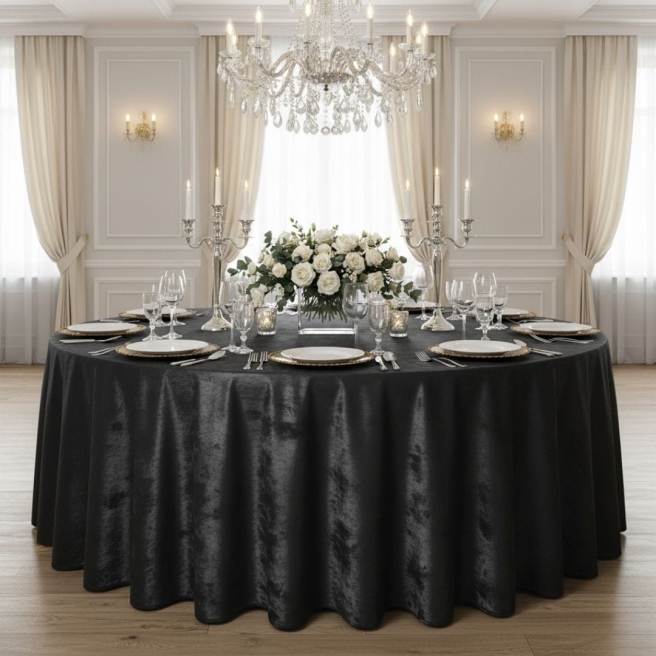 obrus welurowy okrągły czarny 320cm | PRACOWNIA HORECA