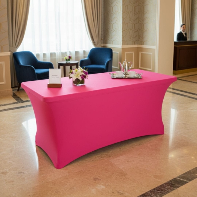 obrus stretch na stół bankietowy 180x75cm fuksja | PRACOWNIA HORECA